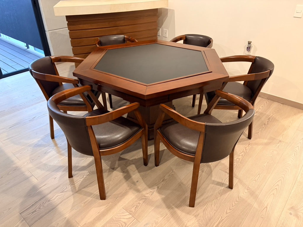 Mesa de Juegos Hexagonal con 6 Sillas